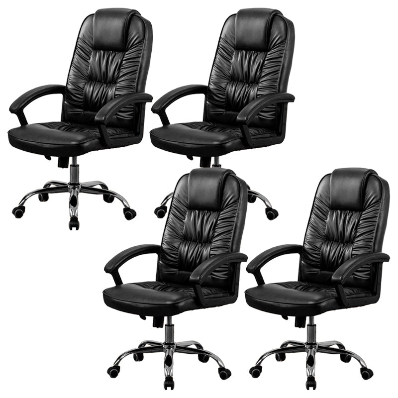 Contemporary Leather Desk Chair Padded Arms Task Chair for Office Black 4 Piece Set Clearhalo 'furn' 'furn_office_chair' 'Furniture' 'Office Chairs' 'Office Furniture' 'office_chair' 6649509