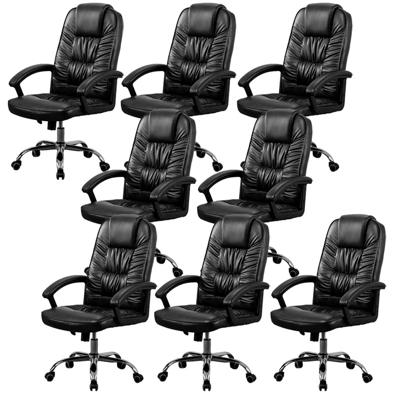Contemporary Leather Desk Chair Padded Arms Task Chair for Office Black 8 Piece Set Clearhalo 'furn' 'furn_office_chair' 'Furniture' 'Office Chairs' 'Office Furniture' 'office_chair' 6649510