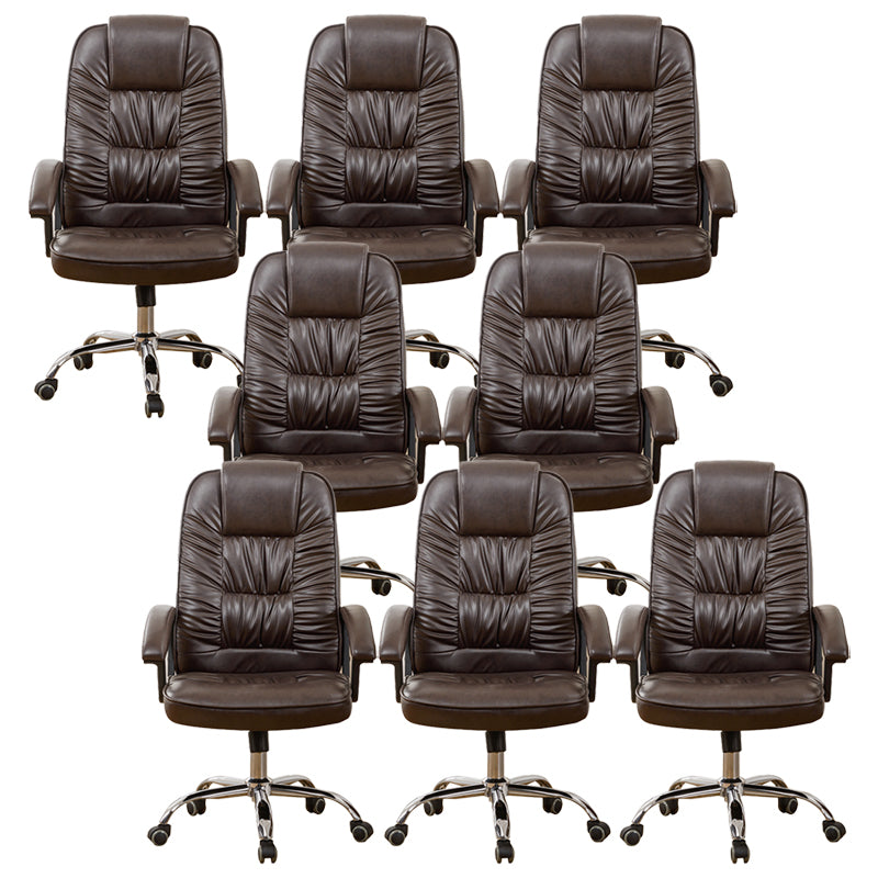 Contemporary Leather Desk Chair Padded Arms Task Chair for Office Coffee 8 Piece Set Clearhalo 'furn' 'furn_office_chair' 'Furniture' 'Office Chairs' 'Office Furniture' 'office_chair' 6649514