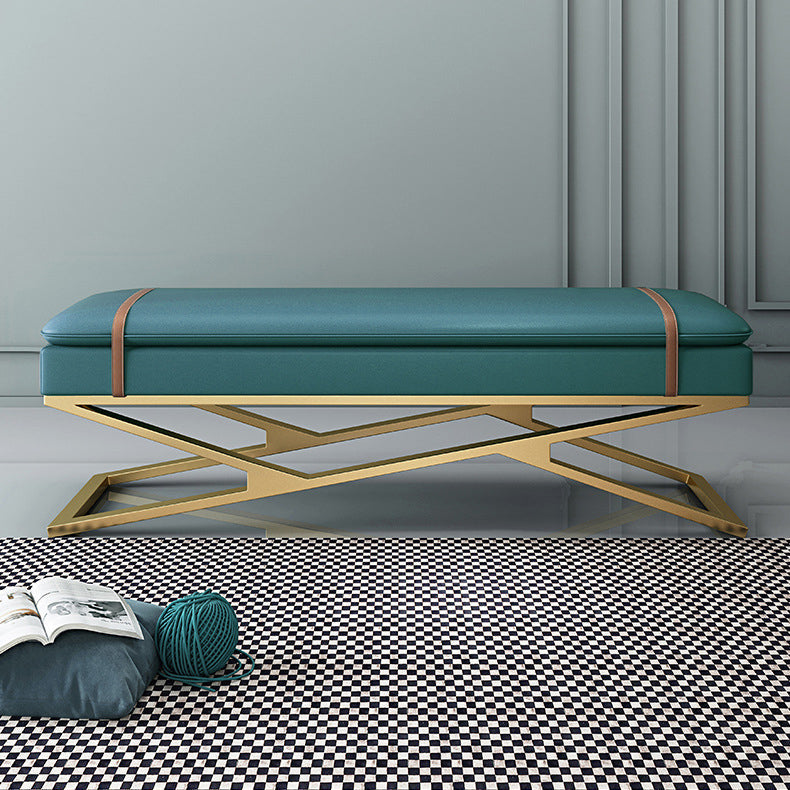 Glam 15" W Seating Bench Cushioned Rectangle Entryway and Bedroom Bench 31.5"L x 15"W x 17.7"H Blue Clearhalo 'Benches' 'Chairs & Seating' 'furn' 'furn_benches' 'Furniture' 'Living Room Furniture' 6649953