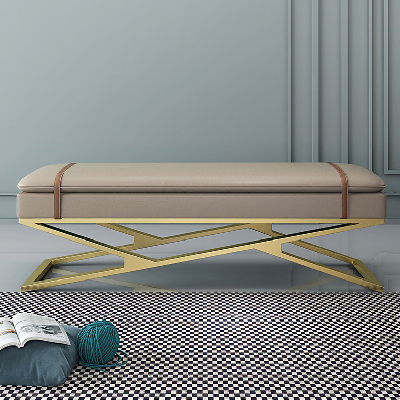 Glam 15" W Seating Bench Cushioned Rectangle Entryway and Bedroom Bench Light Khaki Clearhalo 'Benches' 'Chairs & Seating' 'furn' 'furn_benches' 'Furniture' 'Living Room Furniture' 6649956