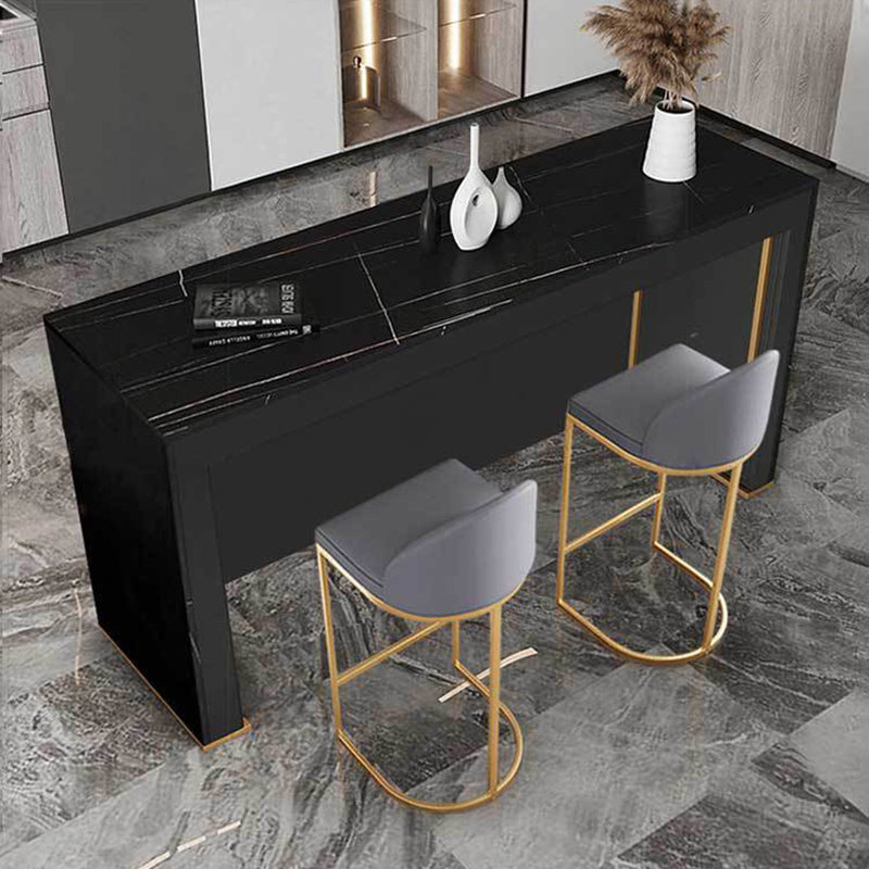 Modern Sintered Stone Bistro Table Rectangle Bar Table with Wooden Base 70.9"L x 15.7"W x 41.3"H Black Without Chairs Clearhalo 'Bar Furniture' 'Bar Tables' 'bar_tables' 'furn' 'furn_bar_tables' 'Furniture' 'Kitchen & Dining Furniture' 6650103