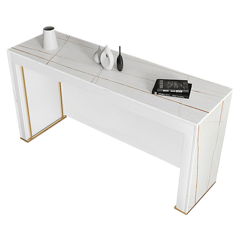 Modern Sintered Stone Bistro Table Rectangle Bar Table with Wooden Base White Without Chairs Clearhalo 'Bar Furniture' 'Bar Tables' 'bar_tables' 'furn' 'furn_bar_tables' 'Furniture' 'Kitchen & Dining Furniture' 6650104