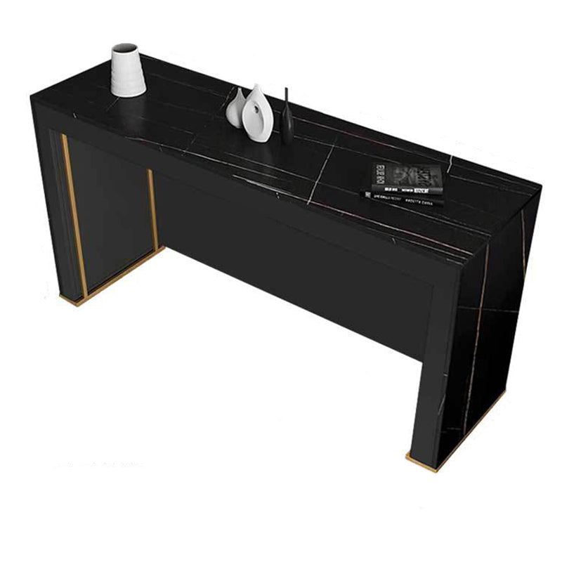 Modern Sintered Stone Bistro Table Rectangle Bar Table with Wooden Base Black Without Chairs Clearhalo 'Bar Furniture' 'Bar Tables' 'bar_tables' 'furn' 'furn_bar_tables' 'Furniture' 'Kitchen & Dining Furniture' 6650105