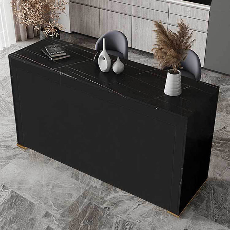 Modern Sintered Stone Bistro Table Rectangle Bar Table with Wooden Base 63"L x 15.7"W x 41.3"H Black Without Chairs Clearhalo 'Bar Furniture' 'Bar Tables' 'bar_tables' 'furn' 'furn_bar_tables' 'Furniture' 'Kitchen & Dining Furniture' 6650107