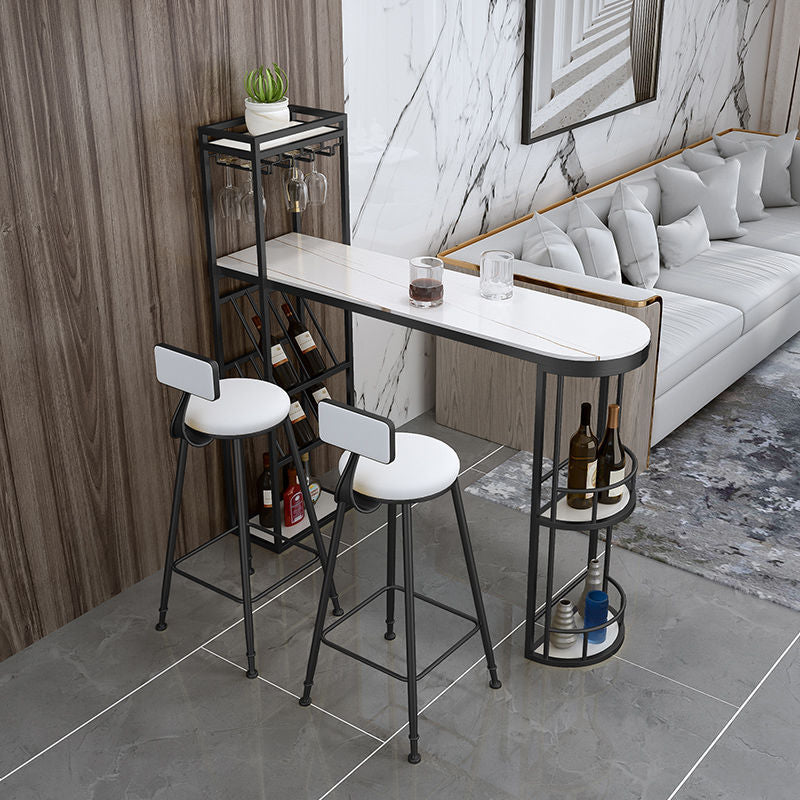 Sintered Stone Bar Table Modern Tulip Dining Table with Storage Shelves Black Without Chairs Clearhalo 'Bar Furniture' 'Bar Tables' 'bar_tables' 'furn' 'furn_bar_tables' 'Furniture' 'Kitchen & Dining Furniture' 6650189