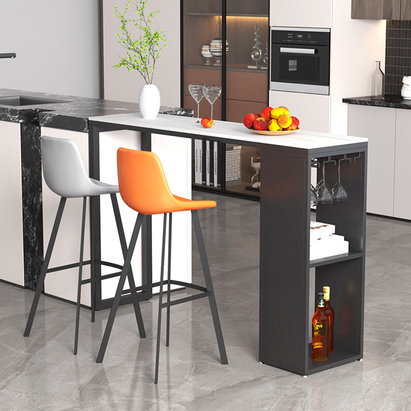 Pedestal Sintered Stone Bar Table Modern Dining Table with Storage Shelves 63"L x 15.7"W x 41.3"H White Without Chairs Clearhalo 'Bar Furniture' 'Bar Tables' 'bar_tables' 'furn' 'furn_bar_tables' 'Furniture' 'Kitchen & Dining Furniture' 6650251