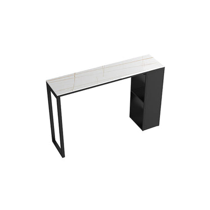 Pedestal Sintered Stone Bar Table Modern Dining Table with Storage Shelves White Without Chairs Clearhalo 'Bar Furniture' 'Bar Tables' 'bar_tables' 'furn' 'furn_bar_tables' 'Furniture' 'Kitchen & Dining Furniture' 6650252