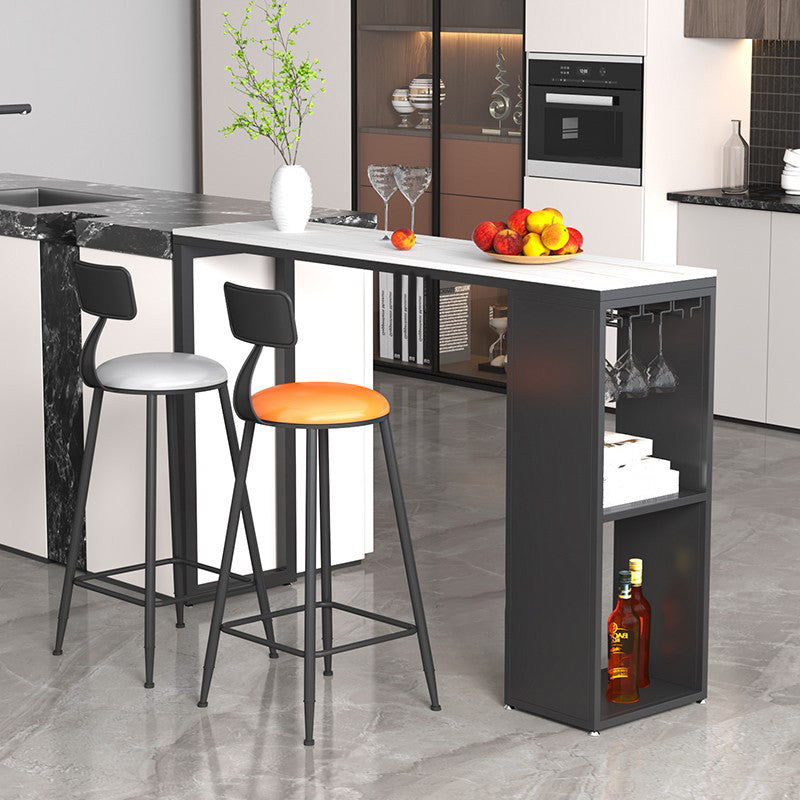 Pedestal Sintered Stone Bar Table Modern Dining Table with Storage Shelves 55.1"L x 15.7"W x 41.3"H White Without Chairs Clearhalo 'Bar Furniture' 'Bar Tables' 'bar_tables' 'furn' 'furn_bar_tables' 'Furniture' 'Kitchen & Dining Furniture' 6650255