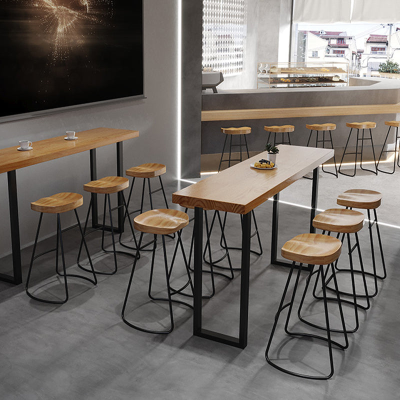 Brown Solid Wood Bar Table Black Legs and Metal Base Bar Table Clearhalo 'Bar Furniture' 'Bar Tables' 'bar_tables' 'furn' 'furn_bar_tables' 'Furniture' 'Kitchen & Dining Furniture' 6650281
