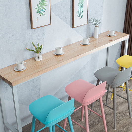 Brown Solid Wood Bar Table White Legs and Metal Base Bar Table