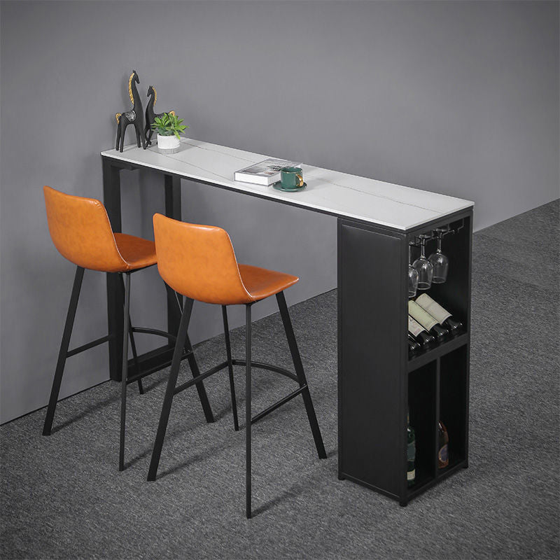 Sintered Stone Bar Table Rectangle Dining Table for Kitchen Living Room Coffee Room 63"L x 15.7"W x 41.3"H White Gold Without Chairs Clearhalo 'Bar Furniture' 'Bar Tables' 'bar_tables' 'furn' 'furn_bar_tables' 'Furniture' 'Kitchen & Dining Furniture' 6650370