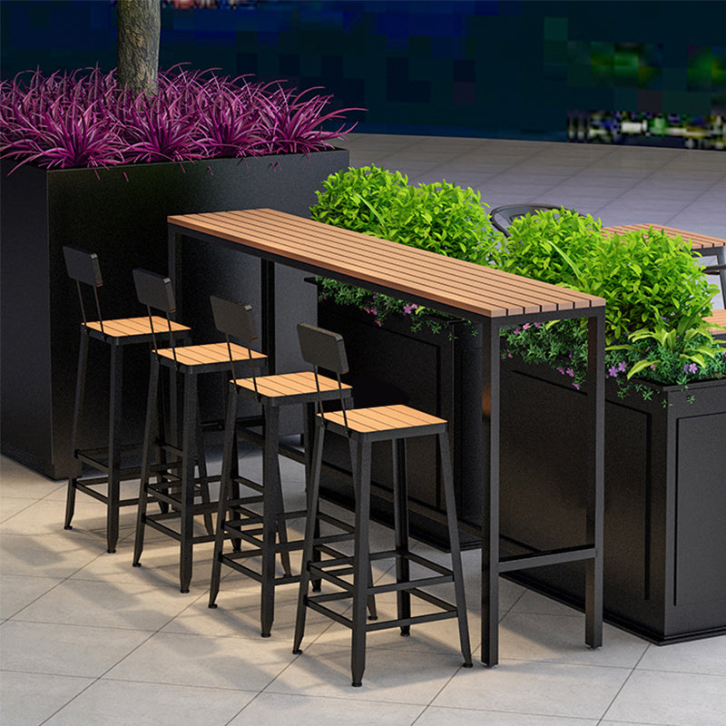 Manufactured Wood Bar Table Black Legs and Metal Base Bar Table 78.7"L x 15.7"W x 41.3"H Without Chairs Clearhalo 'Bar Furniture' 'Bar Tables' 'bar_tables' 'furn' 'furn_bar_tables' 'Furniture' 'Kitchen & Dining Furniture' 6650403