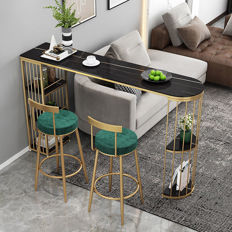 Sintered Stone Bar Table Industrial Dining Table with Storage Shelves 70.9"L x 15.7"W x 41.3"H Gold Black Clearhalo 'Bar Furniture' 'Bar Tables' 'bar_tables' 'furn' 'furn_bar_tables' 'Furniture' 'Kitchen & Dining Furniture' 6650434