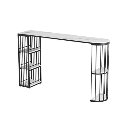 Sintered Stone Bar Table Industrial Dining Table with Storage Shelves Black White Clearhalo 'Bar Furniture' 'Bar Tables' 'bar_tables' 'furn' 'furn_bar_tables' 'Furniture' 'Kitchen & Dining Furniture' 6650435