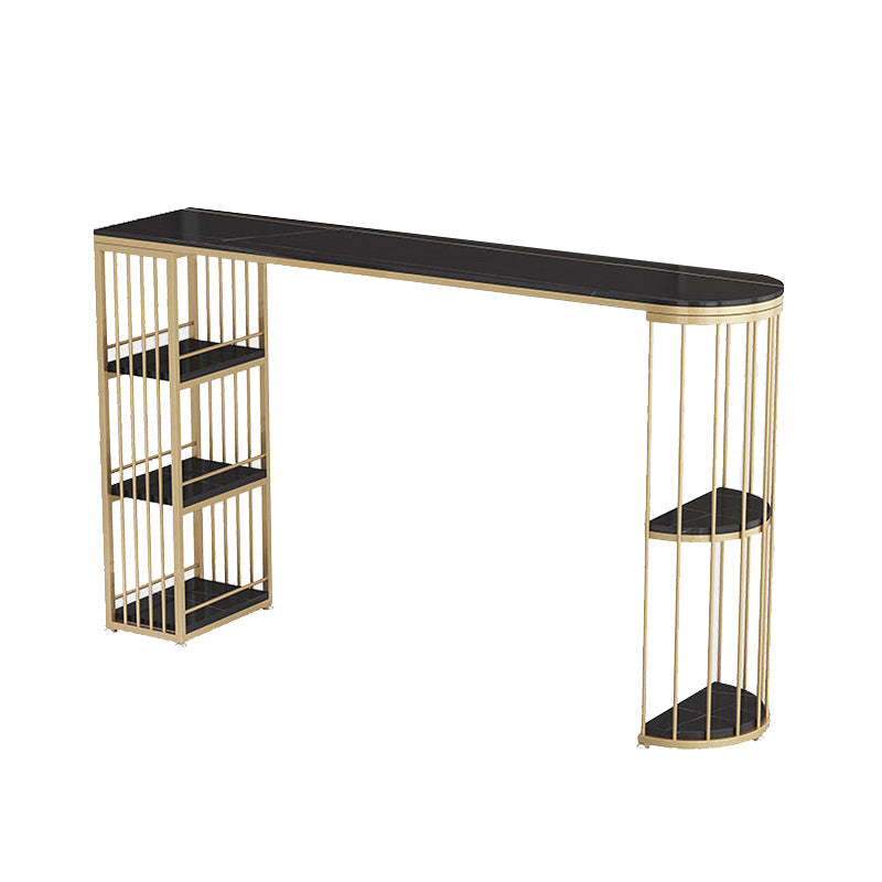 Sintered Stone Bar Table Industrial Dining Table with Storage Shelves Gold Black Clearhalo 'Bar Furniture' 'Bar Tables' 'bar_tables' 'furn' 'furn_bar_tables' 'Furniture' 'Kitchen & Dining Furniture' 6650436