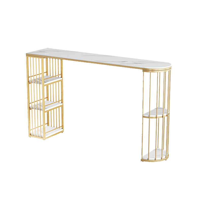 Sintered Stone Bar Table Industrial Dining Table with Storage Shelves Gold White Clearhalo 'Bar Furniture' 'Bar Tables' 'bar_tables' 'furn' 'furn_bar_tables' 'Furniture' 'Kitchen & Dining Furniture' 6650439