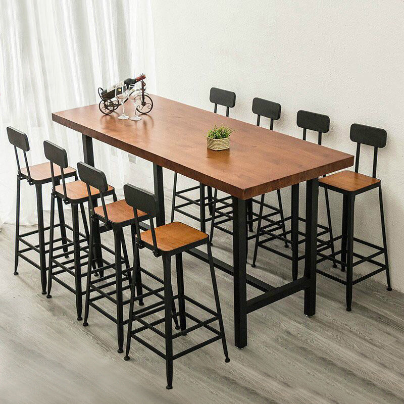 Mesa de bar de madera maciza marrón, mesa de comedor con base de caballete para cocina y sala de estar