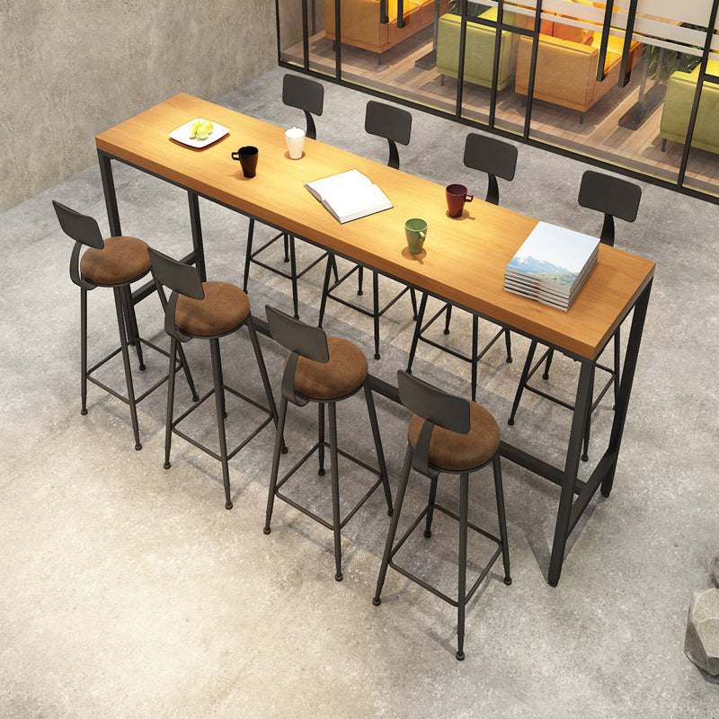 Solid Wood Bar Table Black Trestle Base Dining Table for Kitchen Living Room 86.6"L x 23.6"W x 41.3"H Without Chairs Clearhalo 'Bar Furniture' 'Bar Tables' 'bar_tables' 'furn' 'furn_bar_tables' 'Furniture' 'Kitchen & Dining Furniture' 6650525