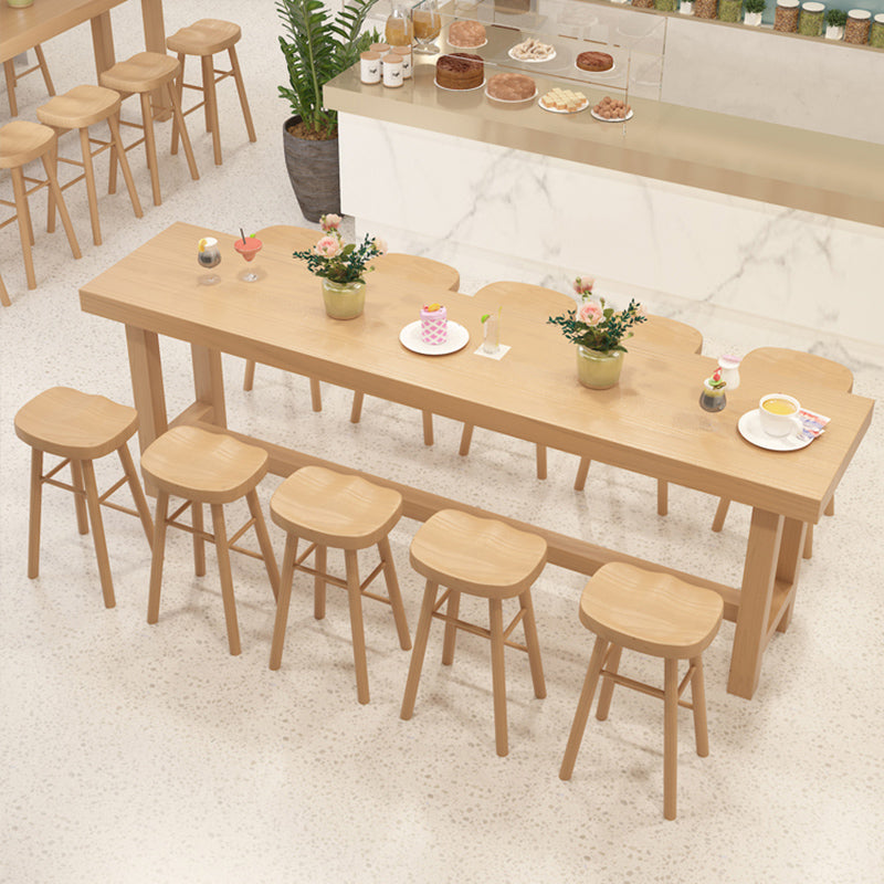 Contemporary Solid Wood Bar Dining Table Trestle Base Bar Table in Natural 118.1"L x 17.7"W x 41.3"H Without Chairs Clearhalo 'Bar Furniture' 'Bar Tables' 'bar_tables' 'furn' 'furn_bar_tables' 'Furniture' 'Kitchen & Dining Furniture' 6650589