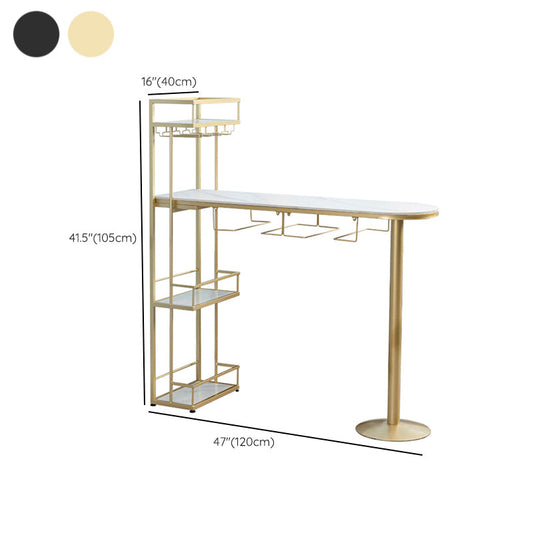 ワインラック付きの現代的なバーダイニングテーブルメタルフレームバーテーブル