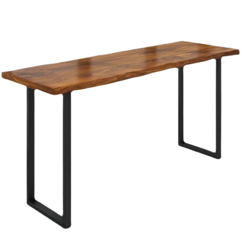 Mesa de comedor industrial con barra de pedestal doble, mesa de bar superior de madera maciza