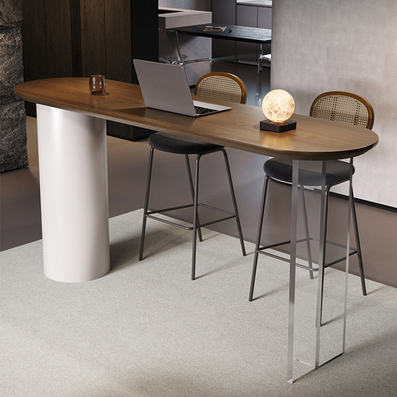 Contemporary Double Pedestal Bar Dining Table Solid Wood Dining Table Clearhalo 'Bar Furniture' 'Bar Tables' 'bar_tables' 'furn' 'furn_bar_tables' 'Furniture' 'Kitchen & Dining Furniture' 6650684