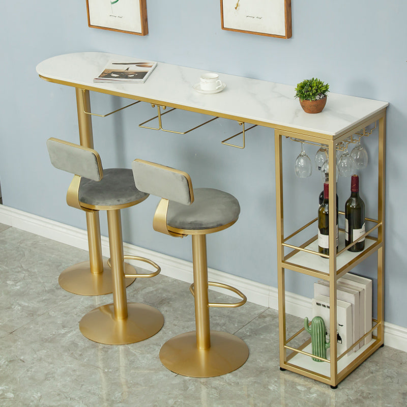 Modern Free Form Bar Dining Table Metal and Stone Bar Table for Living Room 55.1"L x 15.7"W x 41.3"H Without Chairs Clearhalo 'Bar Furniture' 'Bar Tables' 'bar_tables' 'furn' 'furn_bar_tables' 'Furniture' 'Kitchen & Dining Furniture' 6650694