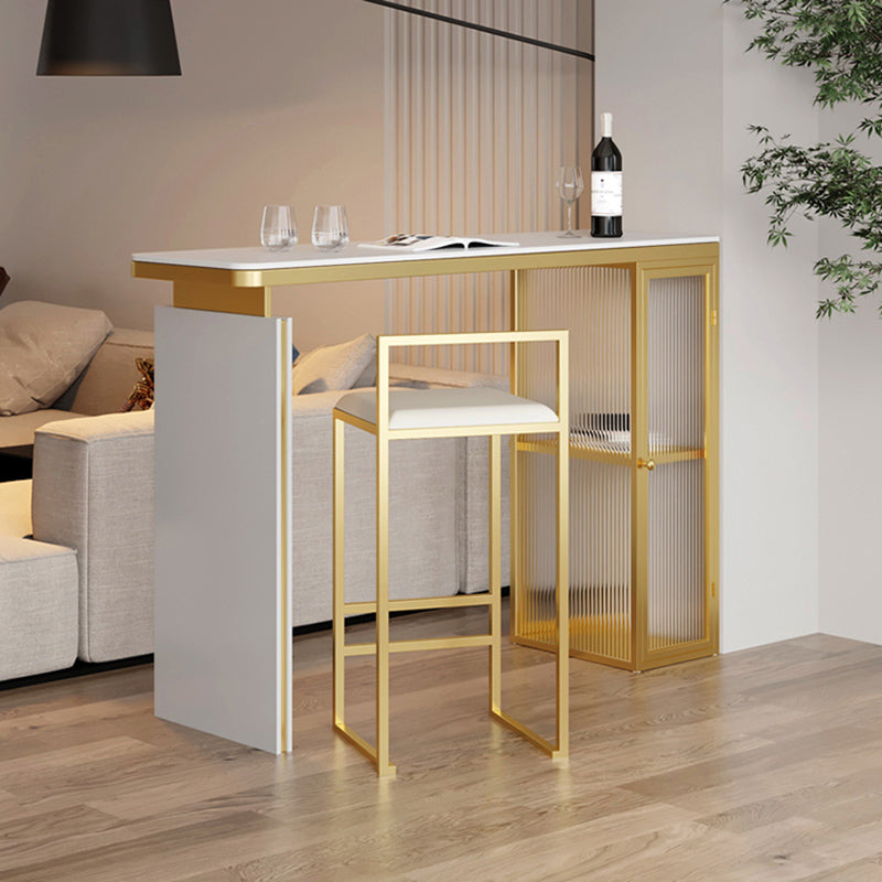 Rectangle White Stone Top Bar Dining Table Contemporary Bar Height Table