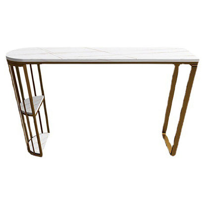 Industrial Free Form Bar Height Table Metal and Stone Bar Table with Double Pedestal Gold Without Chairs Clearhalo 'Bar Furniture' 'Bar Tables' 'bar_tables' 'furn' 'furn_bar_tables' 'Furniture' 'Kitchen & Dining Furniture' 6650737