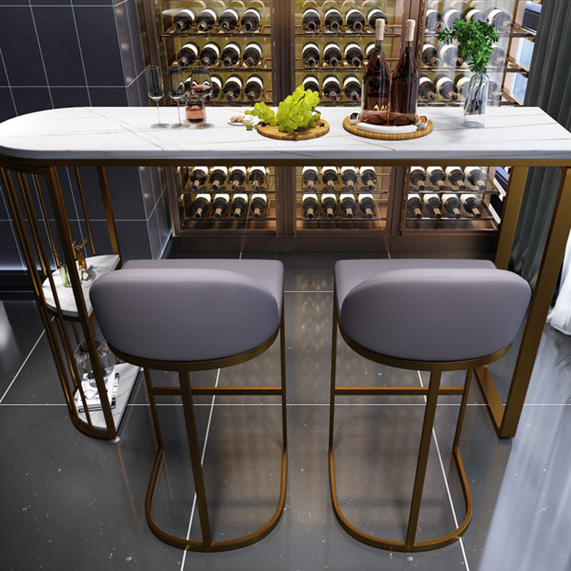 Industrial Free Form Bar Height Table Metal and Stone Bar Table with Double Pedestal 70.9"L x 15.7"W x 41.3"H Gold Without Chairs Clearhalo 'Bar Furniture' 'Bar Tables' 'bar_tables' 'furn' 'furn_bar_tables' 'Furniture' 'Kitchen & Dining Furniture' 6650740