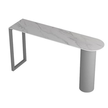 Industrial Stone Indoor Bar Height Table Double Pedestal Bar Dining Table Gray Without Chairs Clearhalo 'Bar Furniture' 'Bar Tables' 'bar_tables' 'furn' 'furn_bar_tables' 'Furniture' 'Kitchen & Dining Furniture' 6650758