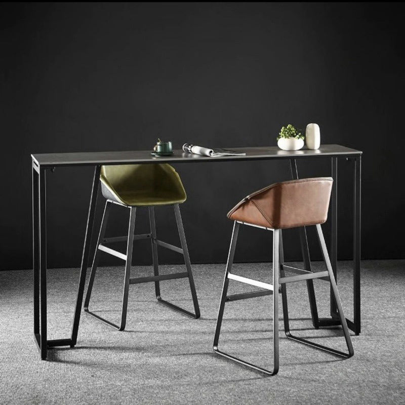 Mesa rectangular contemporánea con altura de barra, mesa de comedor interior de hierro y piedra