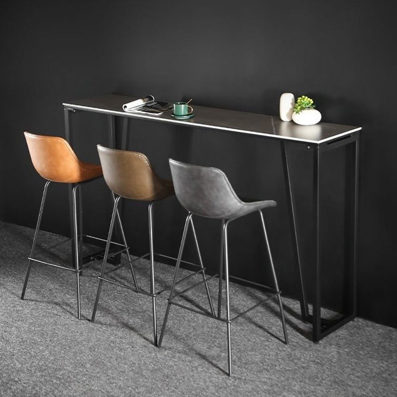 Mesa rectangular contemporánea con altura de barra, mesa de comedor interior de hierro y piedra