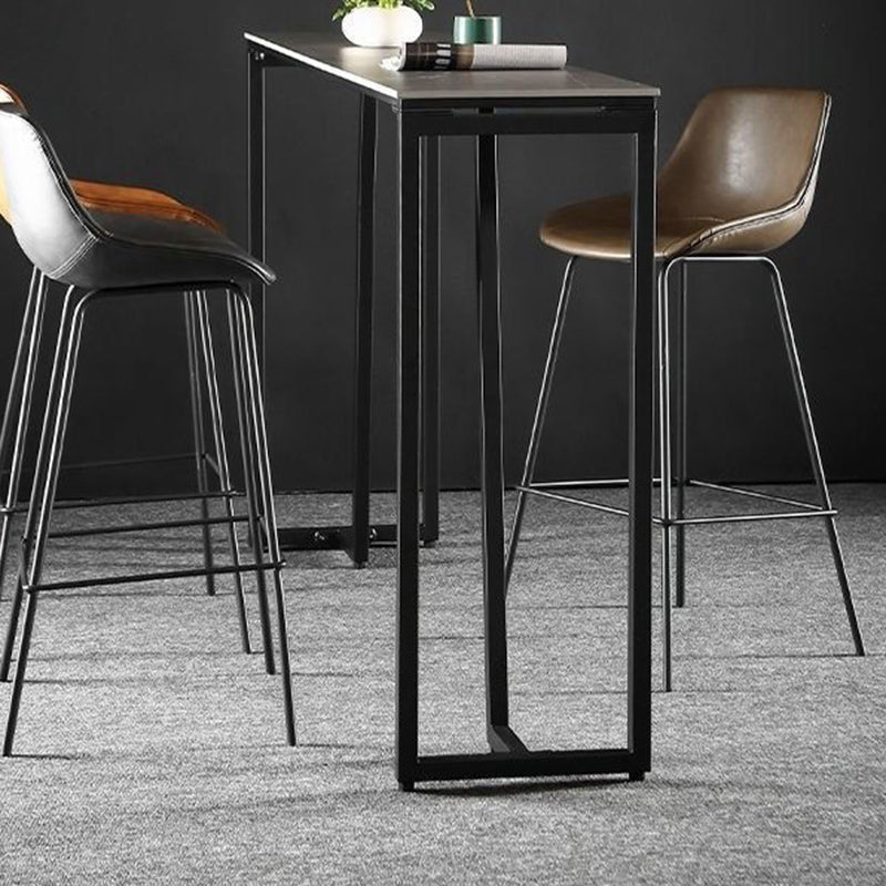 Mesa rectangular contemporánea con altura de barra, mesa de comedor interior de hierro y piedra