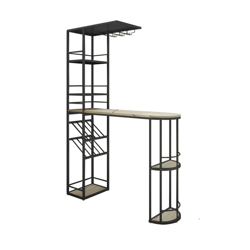 Metal Storage Base Bar Table Modern Stone Bar Table with Wine Rack and Wine Glass Holders Black Without Chairs Clearhalo 'Bar Furniture' 'Bar Tables' 'bar_tables' 'furn' 'furn_bar_tables' 'Furniture' 'Kitchen & Dining Furniture' 6650857