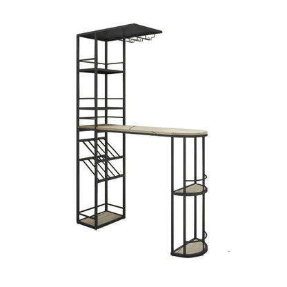 Metal Storage Base Bar Table Modern Stone Bar Table with Wine Rack and Wine Glass Holders Black Without Chairs Clearhalo 'Bar Furniture' 'Bar Tables' 'bar_tables' 'furn' 'furn_bar_tables' 'Furniture' 'Kitchen & Dining Furniture' 6650857