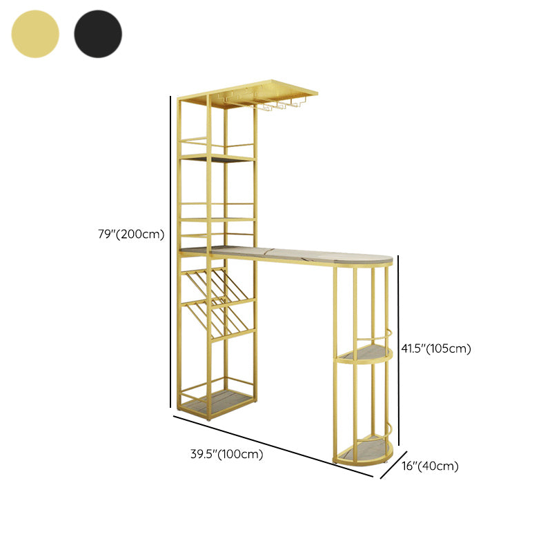 Metal Storage Base Bar Table Modern Stone Bar Table with Wine Rack and Wine Glass Holders Clearhalo 'Bar Furniture' 'Bar Tables' 'bar_tables' 'furn' 'furn_bar_tables' 'Furniture' 'Kitchen & Dining Furniture' 6650865