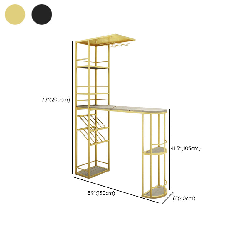 Metal Storage Base Bar Table Modern Stone Bar Table with Wine Rack and Wine Glass Holders Clearhalo 'Bar Furniture' 'Bar Tables' 'bar_tables' 'furn' 'furn_bar_tables' 'Furniture' 'Kitchen & Dining Furniture' 6650867