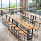 Mesa de bar rectangular industrial con altura de barra de madera maciza con base de caballete