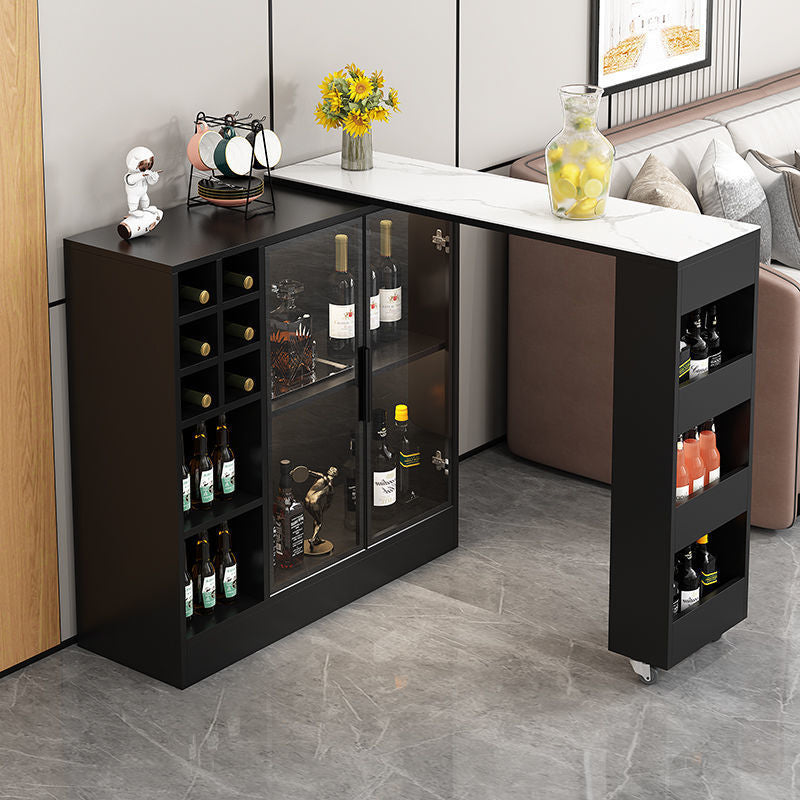 Contemporary Storage Base Bar Dining Table Stone Top Table with Wine Storages Clearhalo 'Bar Furniture' 'Bar Tables' 'bar_tables' 'furn' 'furn_bar_tables' 'Furniture' 'Kitchen & Dining Furniture' 6650919