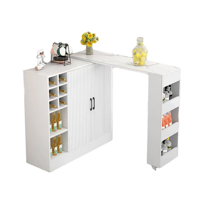 Contemporary Storage Base Bar Dining Table Stone Top Table with Wine Storages Textured White Without Chairs Clearhalo 'Bar Furniture' 'Bar Tables' 'bar_tables' 'furn' 'furn_bar_tables' 'Furniture' 'Kitchen & Dining Furniture' 6650921