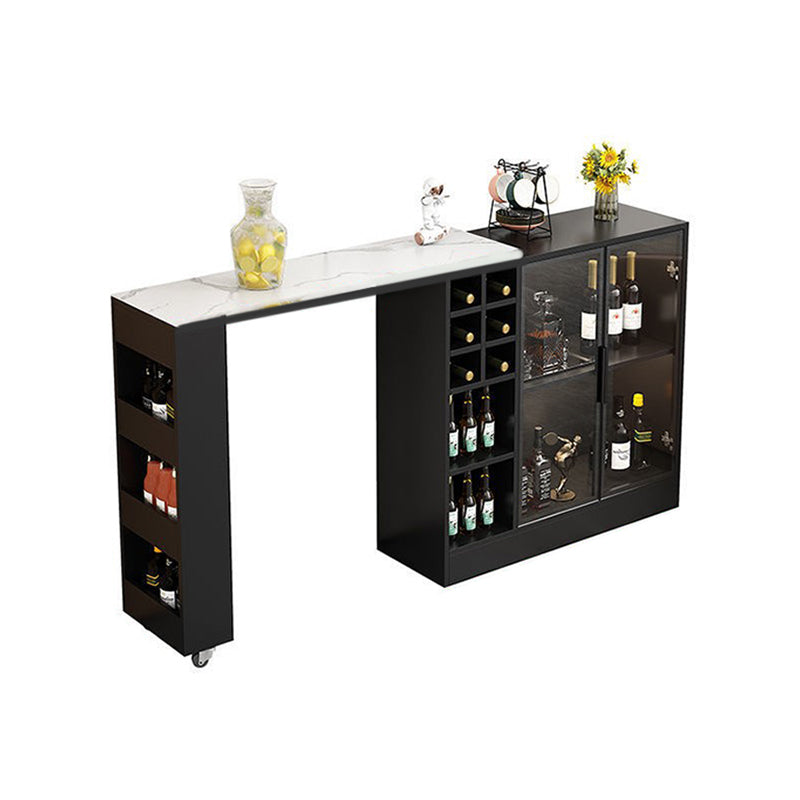 Contemporary Storage Base Bar Dining Table Stone Top Table with Wine Storages Black Without Chairs Clearhalo 'Bar Furniture' 'Bar Tables' 'bar_tables' 'furn' 'furn_bar_tables' 'Furniture' 'Kitchen & Dining Furniture' 6650923