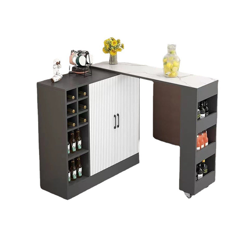 Contemporary Storage Base Bar Dining Table Stone Top Table with Wine Storages Gray-White Without Chairs Clearhalo 'Bar Furniture' 'Bar Tables' 'bar_tables' 'furn' 'furn_bar_tables' 'Furniture' 'Kitchen & Dining Furniture' 6650925