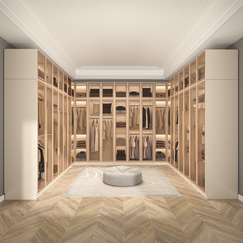 Armadio per armadio in vetro e legno con scaffali armadio moderno del guardaroba