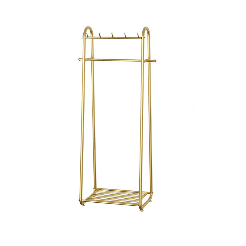 Glam Coat Rack Metal Framed Hanging Rail and Lower Shelf Coat Hanger 23.5"L x 14"W x 68"H Gold Clearhalo 'Entry & Mudroom Furniture' 'furn' 'furn_hall_tree_coat_racks' 'Furniture' 'Hall Trees & Coat Racks' 'hall_tree_coat_racks' 6651523