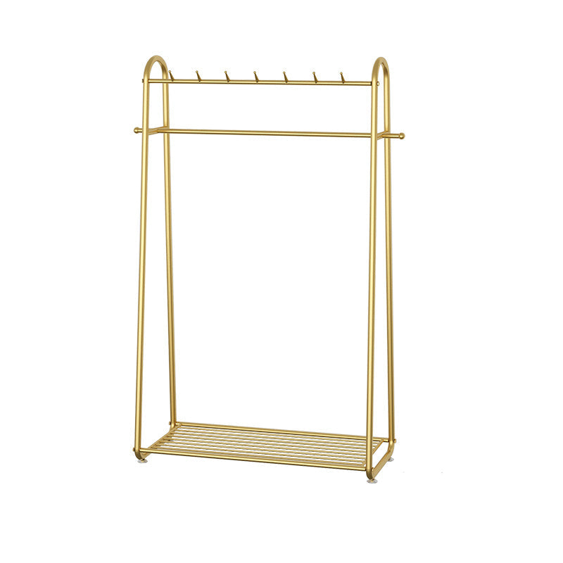 Glam Coat Rack Metal Framed Hanging Rail and Lower Shelf Coat Hanger 39"L x 14"W x 68"H Gold Clearhalo 'Entry & Mudroom Furniture' 'furn' 'furn_hall_tree_coat_racks' 'Furniture' 'Hall Trees & Coat Racks' 'hall_tree_coat_racks' 6651526