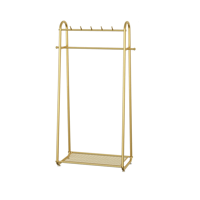 Glam Coat Rack Metal Framed Hanging Rail and Lower Shelf Coat Hanger 31.5"L x 14"W x 68"H Gold Clearhalo 'Entry & Mudroom Furniture' 'furn' 'furn_hall_tree_coat_racks' 'Furniture' 'Hall Trees & Coat Racks' 'hall_tree_coat_racks' 6651532