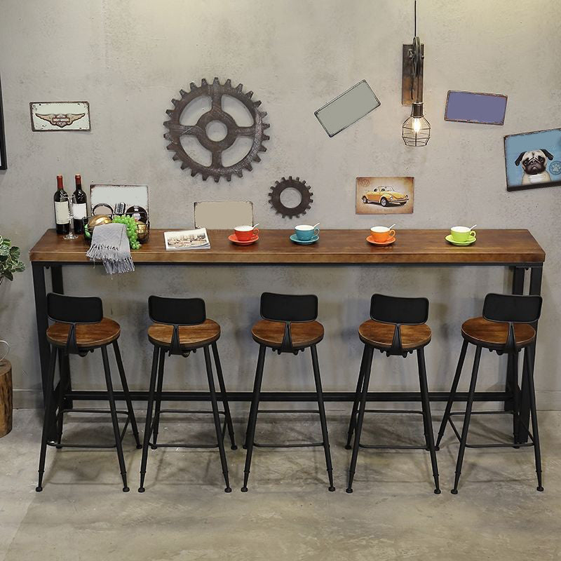 Industrial Bar Table Set 1/4/6/11 Pieces Solid Wood Pub Dining Set for Indoor 6 Pieces: 1 Table, 5 Brown Stools Clearhalo 'Bar Furniture' 'furn' 'furn_home_bar_bar_sets' 'Furniture' 'Home Bars & Bar Sets' 'home_bar_bar_sets' 'Kitchen & Dining Furniture' 6652182