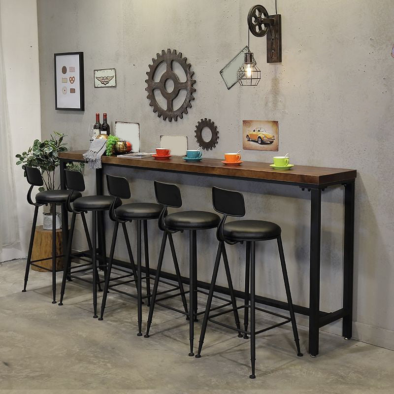 Industrial Bar Table Set 1/4/6/11 Pieces Solid Wood Pub Dining Set for Indoor 6 Pieces: Table, 5 Black Stools Clearhalo 'Bar Furniture' 'furn' 'furn_home_bar_bar_sets' 'Furniture' 'Home Bars & Bar Sets' 'home_bar_bar_sets' 'Kitchen & Dining Furniture' 6652185